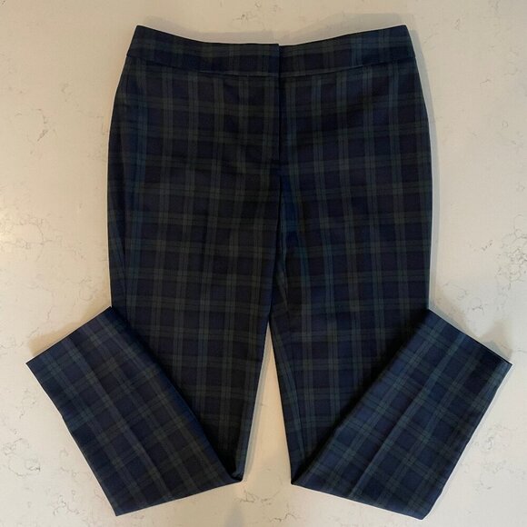 Tommy Hilfiger Ashby Ankle Tartan Plaid Preppy Poly Rayon Pants Navy Green Sz 2 - Picture 1 of 13